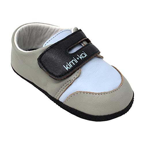 Kimi & Kai Boys First Walker Toddler Baby Colorblock Soft Sole Lambskin Leather Shoes Gray Blue 6-12 Months