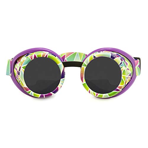 GloFX Geometric Goggles with Tinted Lenses - Rave EDM Festival Accessories - Gothic Cosplay Welder Goggles - Fun Goggles with Dark Tint
