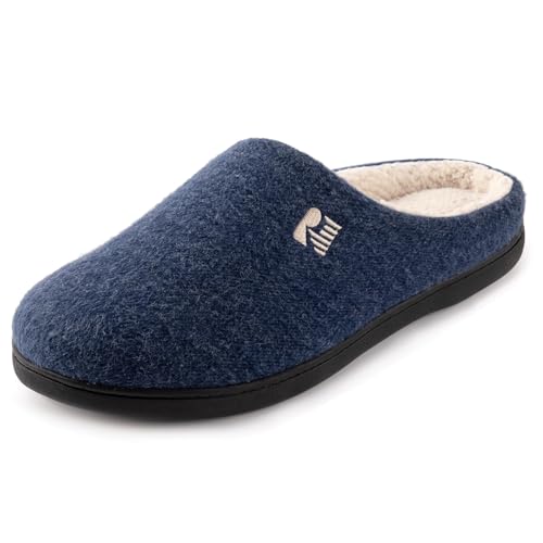 RockDove Men's Sherpa Lined Memory Foam Clog Slipper, Size 13-14 US Men, Navy Blue