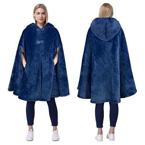 Catalonia Women's Poncho Cape, Sherpa Fleece Cloak Coat, Snuggly Hooded Wearable Blanket, Gift Idea for Mom and Teen Girls