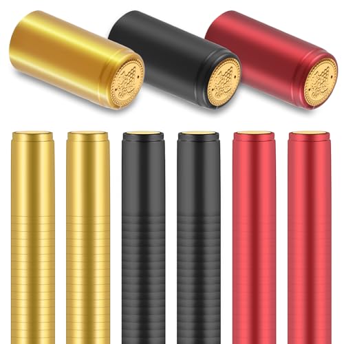 PVC Heat Shrink Capsules, 120 Pieces Wine Shrink Wrap Caps, 3 Color Wine Bottle Capsules Shrink Caps for Professional Wine Making Cellars and Home Use (Black, Red, Gold)