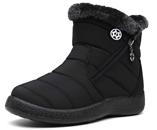 Eagsouni Snow Boots Womens Winter Ankle Boots Ladies Warm Fur Lined Booties Thickening Shoes Zip Flat Sneakers Outdoor Booties High Top Black, US 7.5, 39 EU