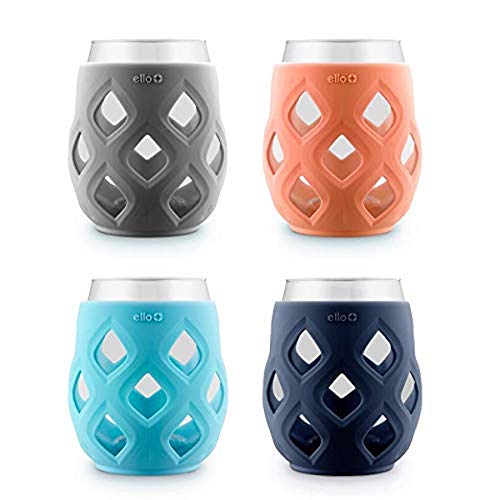 Ello Cru 17oz Stemless Wine Glass Set with Protective Silicone Sleeves, 4 Pack Cocktail Glass Perfect for Summer Patios and Parties Holiday Gifting Her Him, Dishwasher Safe, Paloma