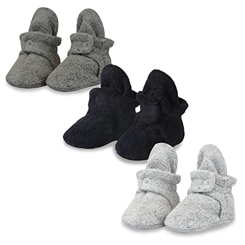 Zutano Unisex Baby Cozie Fleece Baby Booties, Baby Essentials, Pack of 3, Gray/Black/Heather Gray, 3 Months