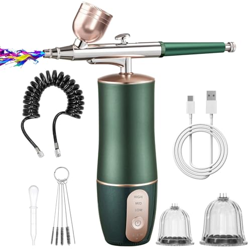 Airbrush-Kit Rechargeable Cordless with Compressor - Portable Handheld Auto Airbrush Set for Makeup Painting Cake Decor Nail Art Barbers Model