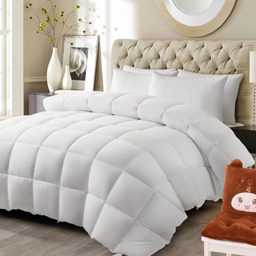 MERITLIFE Comforter Queen Size All Season Soft Down Alternative Comforter Lightweight & Breathable 2100 Series Reversible Duvet Insert with Corner Ties-Machine Washable (White Queen,88'x88')