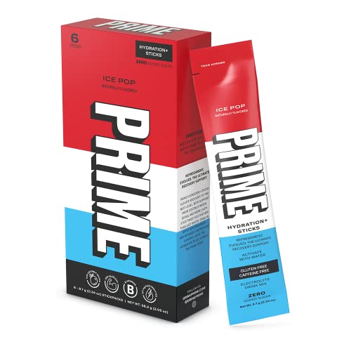 PRIME HYDRATION+ Sticks ICE POP | Hydration Powder Single Serve Sticks | Electrolyte Powder On The Go | Low Sugar | Caffeine-Free | Vegan | 6 Sticks