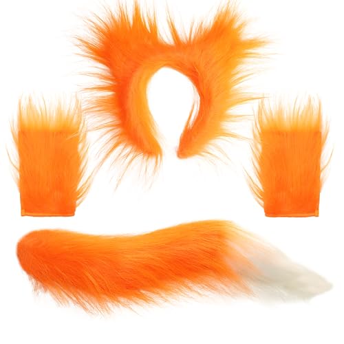 Fox Ears Headband, Tail and Paw Gloves Set- Faux Fur Fox Costume Accessory Set