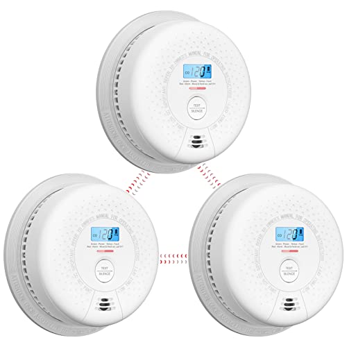 X-Sense Smoke and Carbon Monoxide Detector Combo, Wireless Interconnected Combination Smoke and Carbon Monoxide Detector with LCD Display & 10-Year Battery, RF Interconnected Model, 3-Pack
