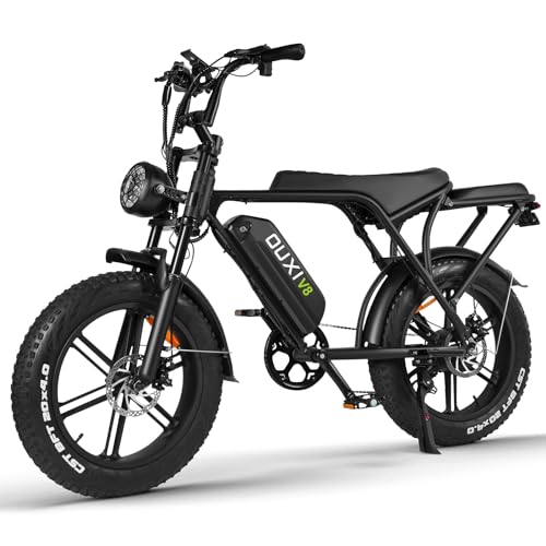 OUXI V8 Electric Bike Adults, Electric Mountain Bike with 750W Motor 48V 15Ah Removable Larger Battery 31MPH 20'' Fat Tire E Bike Shi-Mano 7-Speed Adult Electric Bicycles (Black)