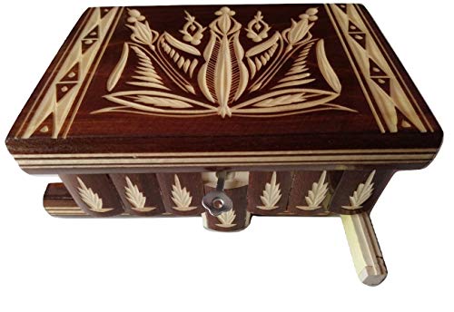 New Beautiful Puzzle Box Magic Jewelry Box Secret Tricky Carved Wooden Box Brain Teaser (Brown)