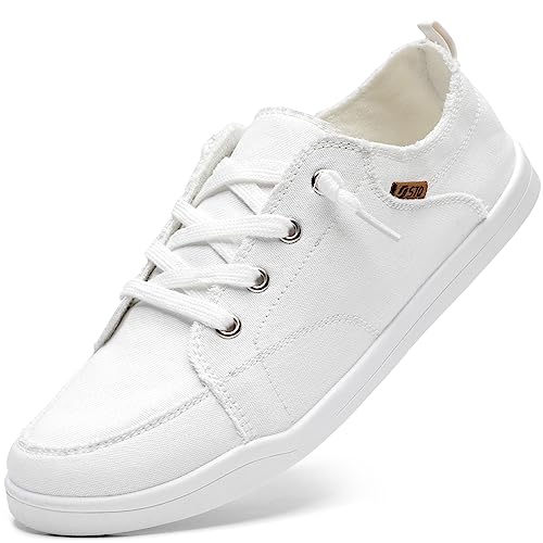 STQ White Slip on Sneakers Women Soft Comfortable Casual Canvas Tennis Shoes Machine Washable 8