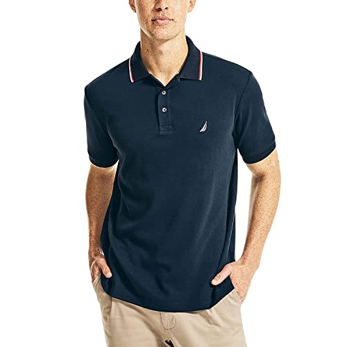 Nautica mens Classic Fit Short Sleeve Dual Tipped Collar Polo Shirt, Navy, XX-Large US
