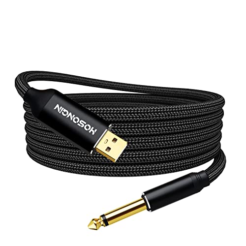 HOSONGIN USB Guitar Cable, Guitar 1/4 Inch TS to Computer USB Interface Cable Adapter for Instruments Recording Singing, Premium Braided Shielding Cable, Length 10FT