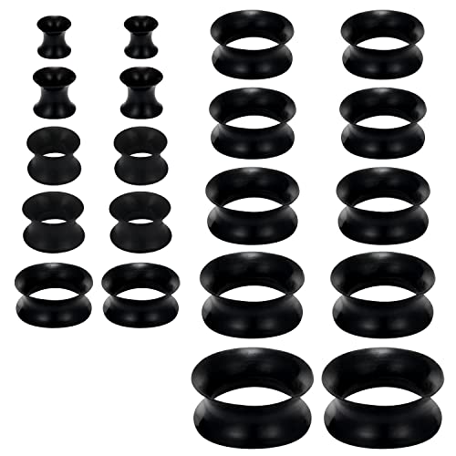 Yaalozei 6G 4G 2G 0G 00G 12mm 14mm 16mm 18mm 20mm Silicone Gauges Tunnel Plug Earrings Stretching Kit Ultra Thin Silicone Ear Skin Flexible Flesh black Tunnel Expander Gauge Earlets Plug retainer Set