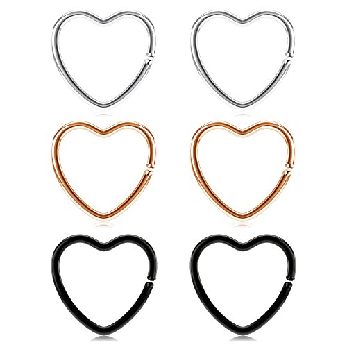 VCMART Daith Rook Snug Tragus Piercing Earrings Stainless Steel 20G Heart-Shaped Ear Cartilage Ring Body Jewelry 3/8in(10mm)