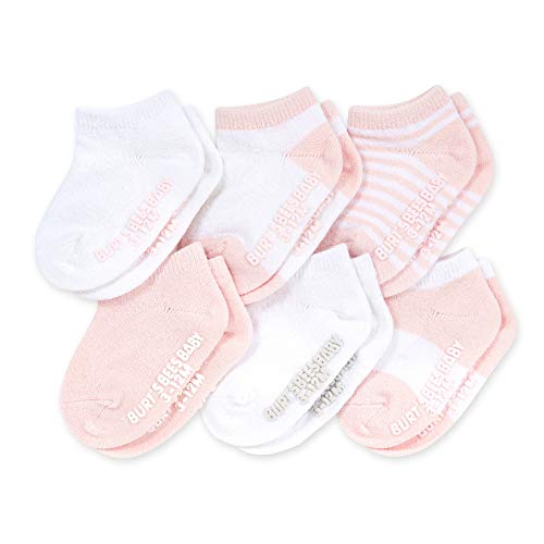 Burt's Bees Baby baby boys Socks, 6-pack Ankle Or Crew With Non-slip Grips, Made With Organic Cotton Casual Sock, Pink Blossom Multi, 12-24 Months US