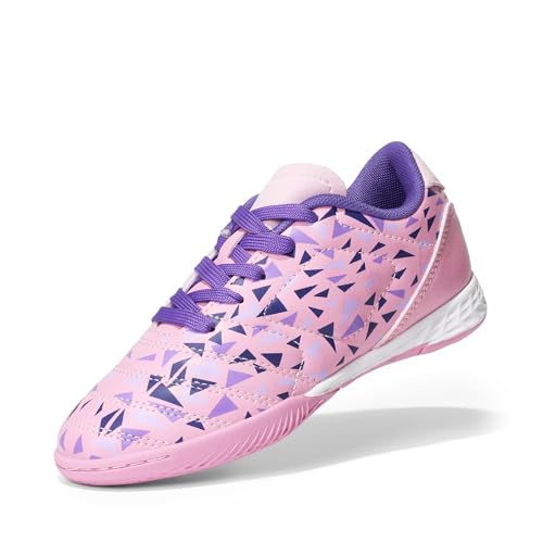 DREAM PAIRS Boys Girls Indoor Sneakers Lace Up Sport Athletic Casual IC Youth Futsal Football Soccer Shoes for Little/Big Kid,Size 1 Little Kid,Pink/Purple,SDSO2412K