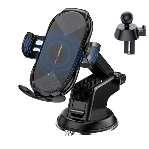YITUMU Wireless Car Charger,15W Qi Fast Charging Auto-Clamping Air Vent Windshield Dashboard Car Phone Mount,Long Arm Suction Cup Holder for iPhone Samsung LG