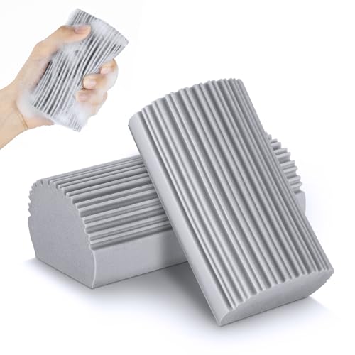 2-Pack Damp Clean Duster Sponge, Magic Cleaning Sponge Baseboard Cleaner Tool, Dusters for Baseboards, Vents, Mirrors, Ceiling Fan & Cobweb, No Dust Flying and Spreading…
