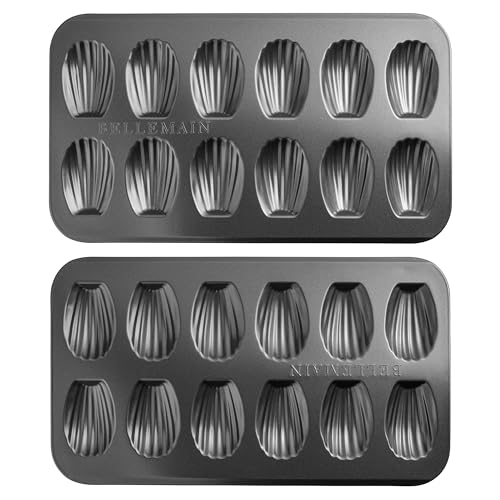 Bellemain Madeleine Pan | 12-Well Madeleine Mold Makes 12 Madeleine Cookies | Nonstick Tea Cake Pan for Madeleines, Cakelet Pan | Warp-Resistant Carbon Steel Madeline Pans (2-Pack)