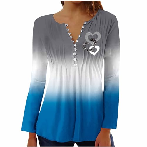 Today Deals of The Day Lightning Deals Plus Size Tunic Tops for Women Casual V Neck Button Down Fall T-Shirts Gradient Graphic Tee Long Sleeve Blouse Return pallets from Amazon for Sale