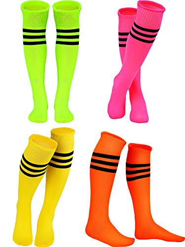 SATINIOR 4 Pair Colorful Striped Knee Socks High Witch Knee Socks High Socks for Women Girls