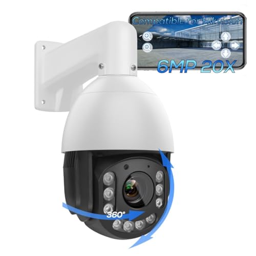 6MP Outdoor PTZ IP POE Camera, Pan Tilt 20x Optical Zoom, Human Vehicle Detection, Auto Tracking PTZ Camera with 393ft IR Night Vision, 2-Way Audio, MicroSD 256GB (Compatible for Hikvision)