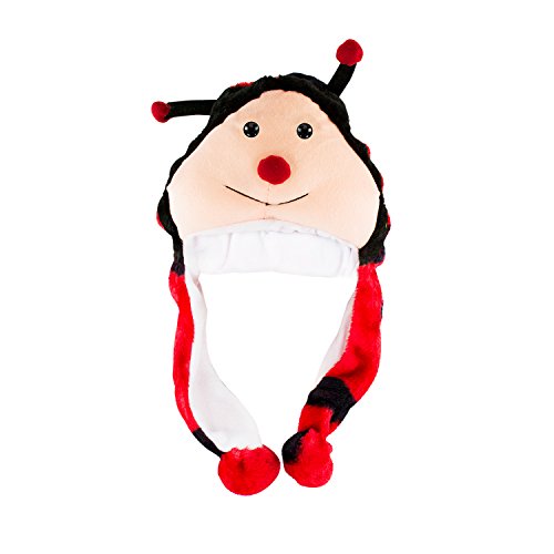 Ladybug Unisex Polyester Plush Bug Critter Winter Hat Beanie Aviator Style (Long) Red/Black