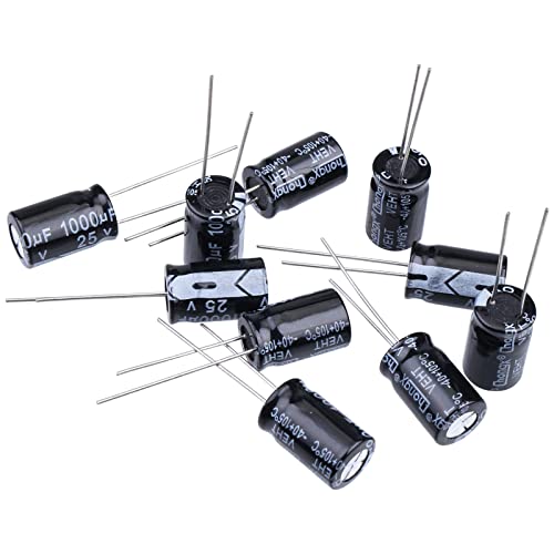 10 Pcs 1000uF 25V Capacitors, Aluminum Electrolytic Capacitor 10x17mm(0.39 x0.67in) for Industrial Electrical, Electronic DIY Project, Arduino