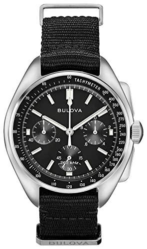 Bulova Men's Archive Series Lunar Pilot 6-Hand Chronograph High Performance Quartz Stainless Steel, Black NATO Strap and Sapphire Crystal Style: 96A225