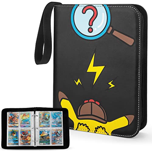 Yinke Card Binder Compatible with P Trading Card, Case Binder Holder, Holds Up to 400+ Cards Organizer Portable Carry Travel Cover Storage Bag(Magnifying Glass - Black)