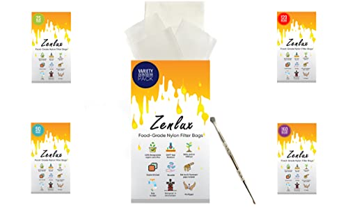 ZenLux Variety Pack Rosin Press Bags 2x4 inch 25,90,120,160 Micron 40 Pack 1 x Wax Carving Tool | 3 x Parchment Papers | Premium Nylon Filter Press Bags for Heat Press Double-Stitch Reusable