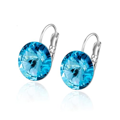 XUPING Round Blue Crystal Leverback Earrings for Women Hypoallergenic Austrian Crystal Hoop Drop Earrings Jewelry Party Gifts