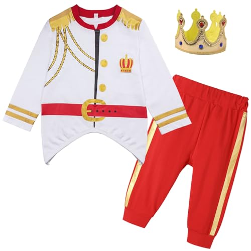Xuomuen Toddler Baby Boys Halloween Prince Charming Costumes Outfit with Pants, Kids Medieval Renaissance Knight Uniform Birthday Gift, White, 2T