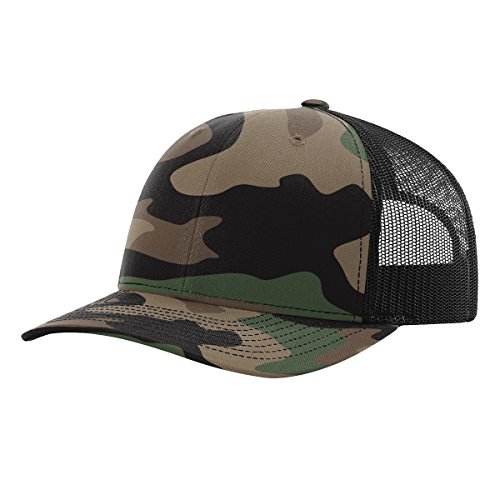 Richardson 112P Printed Trucker OSFA Baseball Hat Ball Cap, Green Camo/White