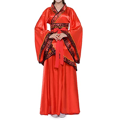 QYUU Women's Chinese Hanfu Dress Ancient Traditional Costume Outfit Stage Performance Wear (1# Red Top+Red Skirt, M)