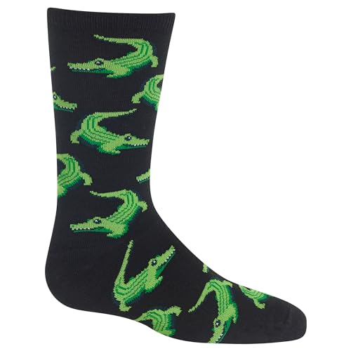 Hot Sox Kids' Big Fun Animal Crew Socks-1 Pair Pack-Cool & Cute Casual Novelty Gifts for Boys and Girls, Alligators (Black), Small-Medium