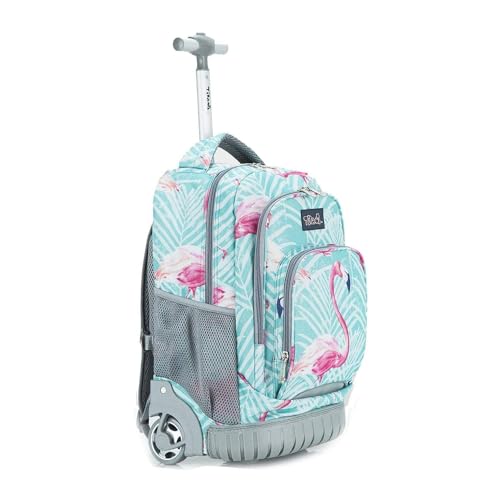 Tilami Kids Rolling Backpack 18 inch Boys and Girls Laptop Backpack, Flamingos