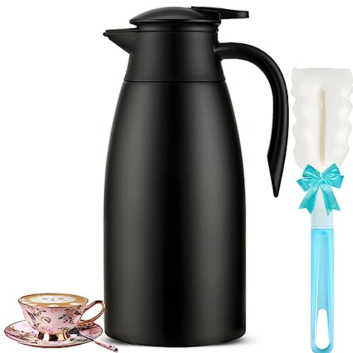Tgvasz 68Oz Insulated Carafe for Hot Liquids/Thermal Coffee Carafe, Airpot Stainless Steel Coffee Carafes for Keeping Hot Coffee & Tea Hot -12Hours, Double Walled Vacuum Coffee Carafe (Black, 2L)