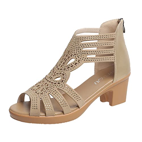 Women Low Wedge Sandals Rhinestone Open Toe Fashion Dress Shoes for Lady in Bridal Dance Evening Shoes Comfy Lightweight Beige_08, 6.5-7