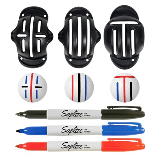 SAPLIZE Golf Ball Marker Alignment Kit, 3 Pack Semi-Sphere Ball Marking Stencils with 3 Marker Pens