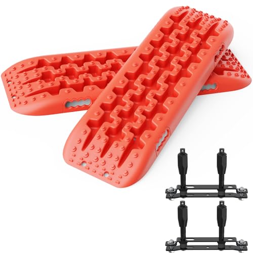 ALL-TOP Recovery Traction Boards, 2PCS & Mounting Kit, Reinforced Off Road Bendable Tire Friction Tracks (3rd Gen, Red)