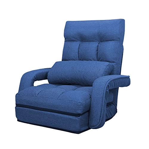 WAYTRIM Indoor Chaise Lounge Chair, Floor Chair for Adults, Indoor Lounge Chair with 6-Position, Lazy Sofa with Armrests and Pillow, Comfy Chair for Bedroom, Dorm, Living Room - Blue