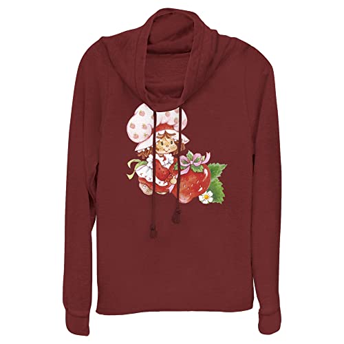 Fifth Sun Junior's Strawberry Shortcake Watercolor Berry Cowl Neck Sweatshirt - Scarlet - Medium