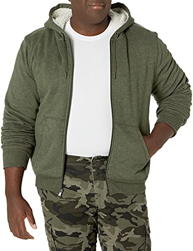 Amazon Essentials Men's Sherpa-Lined Full-Zip Hooded Fleece Sweatshirt, Olive, X-Large