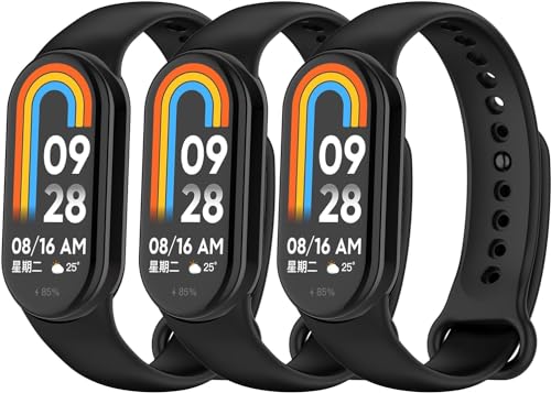 Dr.Sept 2 Pack Waterproof Bands Compatible with Xiaomi mi band 8, Classic Soft Sports Replacement Wristbands for Xiaomi mi band 8 Watch Band for Women Men (Black/Black/Black)