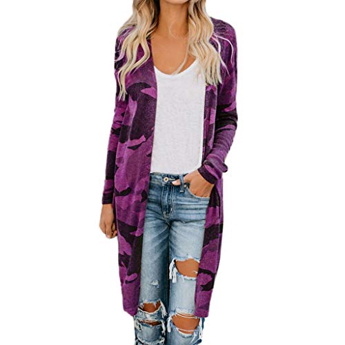 Bokeley Coat for Womens, Women Shirts Long Cardigan Camouflage Long Sleeve Coat Outerwear Coat (2XL, Purple)