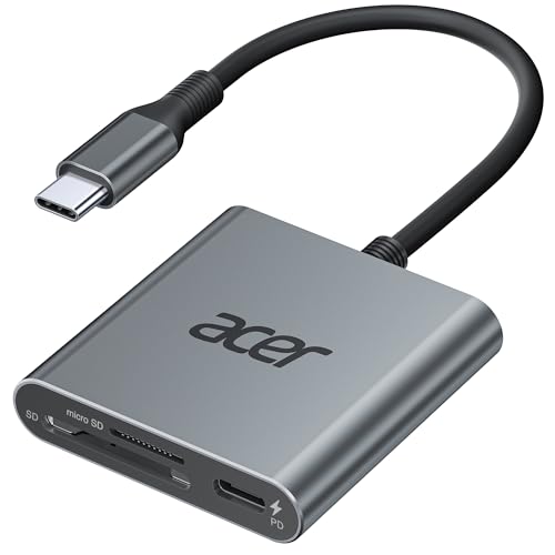 Acer USB C SD 4.0 Card Reader for iPhone 15, Dual Slot Type-C SD Memory Card Reader Adapter with 100W PD Port, for MicroSD SDXC SDHC UHS-II & UHS-I Cards for for iMac, iPad Pro Air Mini, MacBook Pro