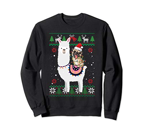 Funny Pug Riding Llama Christmas Gifts Pug Xmas ugly sweater Sweatshirt